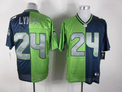 NEW NFL seattle seahawks #24 marshawn lynch blue-green jerseys(Elite split)