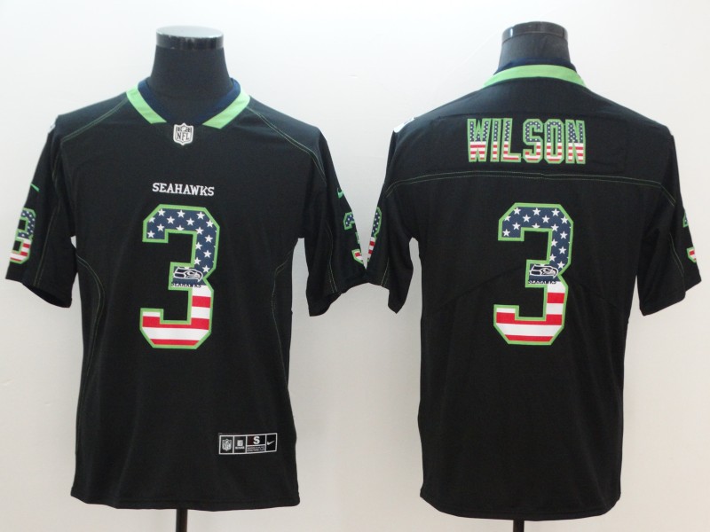 Nike Seahawks 3 Russell Wilson Black USA Flag Fashion Color Rush Limited Jersey