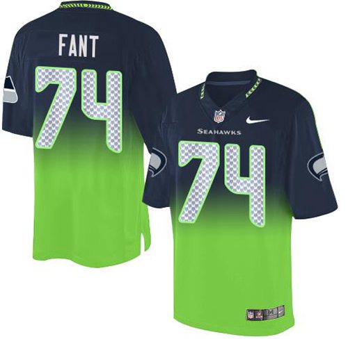 Nike Seahawks #74 George Fant Steel Blue Green Men's Stitched NFL Elite Fadeaway Fashion Jersey