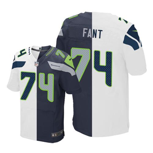 Nike Seahawks #74 George Fant White Steel Blue Men's Stitched NFL Elite Split Jersey