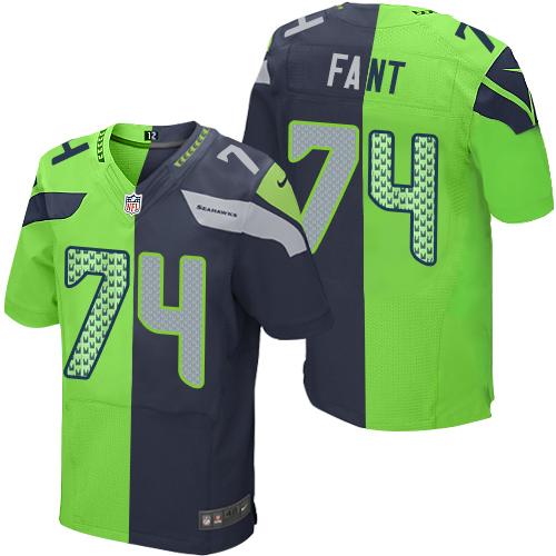 Nike Seahawks #74 George Fant Steel Blue Green Men's Stitched NFL Elite Split Jersey