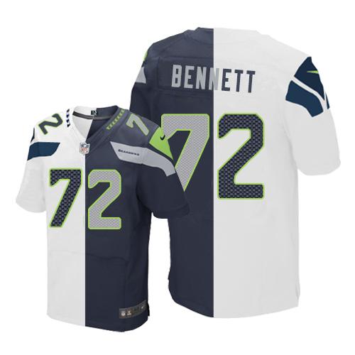 Nike Seahawks #72 Michael Bennett White Steel Blue Men's Stitched NFL Elite Split Jersey - 副本 - 副本