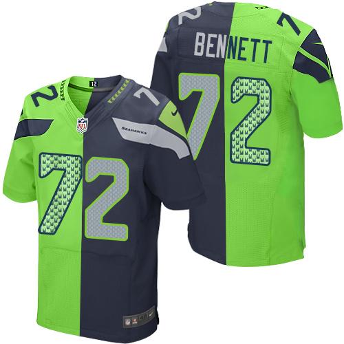 Nike Seahawks #72 Michael Bennett Steel Blue Green Men's Stitched NFL Elite Split Jersey - 副本 - 副本