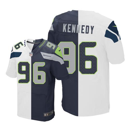 Nike Seahawks #96 Cortez Kennedy White Steel Blue Men's Stitched NFL Elite Split Jersey - 副本 - 副本