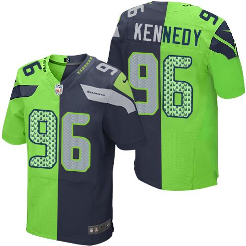 Nike Seahawks #96 Cortez Kennedy Steel Blue Green Men's Stitched NFL Elite Split Jersey - 副本 - 副本