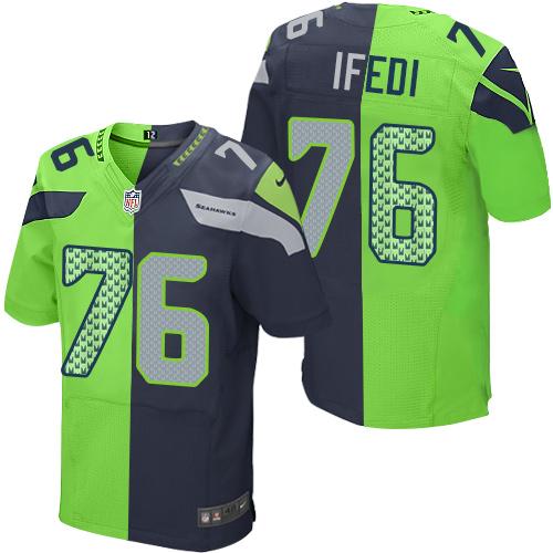 Nike Seahawks #76 Germain Ifedi Steel Blue Green Men's Stitched NFL Elite Split Jersey - 副本 - 副本