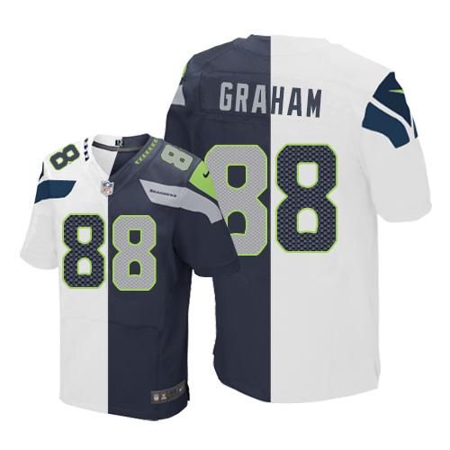 Nike Seahawks #88 Jimmy Graham White Steel Blue Men's Stitched NFL Elite Split Jersey - 副本 - 副本