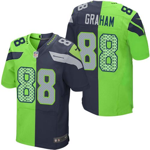 Nike Seahawks #88 Jimmy Graham Steel Blue Green Men's Stitched NFL Elite Split Jersey - 副本 - 副本