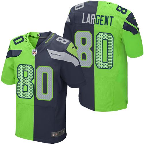 Nike Seahawks #80 Steve Largent Steel Blue Green Men's Stitched NFL Elite Split Jersey - 副本 (2)