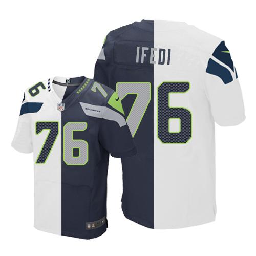 Nike Seahawks #76 Germain Ifedi White Steel Blue Men's Stitched NFL Elite Split Jersey - 副本 (2)