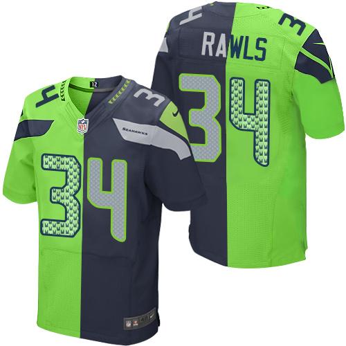 Nike Seahawks #34 Thomas Rawls Steel Blue Green Men's Stitched NFL Elite Split Jersey - 副本 - 副本