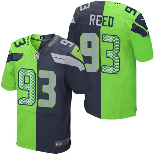 Nike Seahawks #93 Jarran Reed Steel Blue Green Men's Stitched NFL Elite Split Jersey - 副本 - 副本