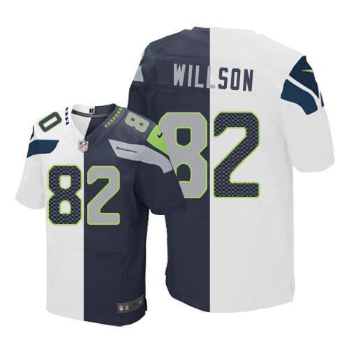 Nike Seahawks #82 Luke Willson White Steel Blue Men's Stitched NFL Elite Split Jersey - 副本 (2)