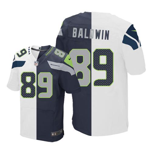 Nike Seahawks #89 Doug Baldwin White Steel Blue Men's Stitched NFL Elite Split Jersey - 副本