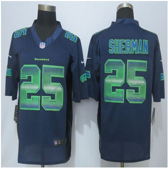 2015 New Seattle Seahawks #25 Richard Sherman Pro Line Navy Blue Fashion Strobe Jersey