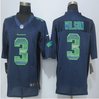 2015 New Seattle Seahawks #3 Russell Wilson Pro Line Navy Blue Fashion Strobe Jersey