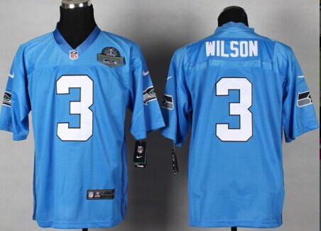 NFL 2014 Seattle Seahawks #3 Wilson fashion blue jerseys with super bowl patch