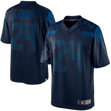 NEW Marshawn Lynch Seattle Seahawks Drenched Limited Jerseys(Navy Blue)