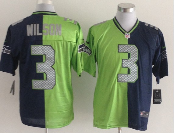 NEW NFL seattle seahawks #3 Russell Wilson blue-green jerseys(Elite split)