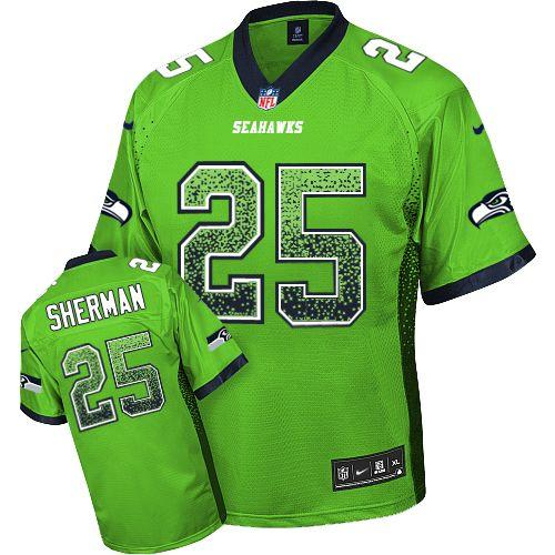 New Seahawks #25 Richard Sherman Green Men's Embroidered NFL Elite Drift Fashion Jersey