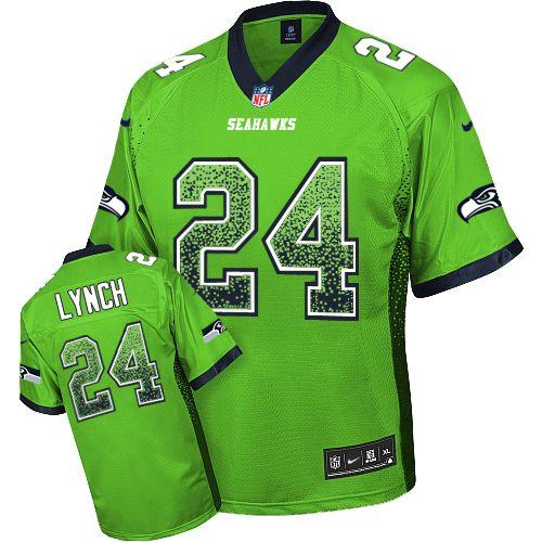 New Seahawks #24 Marshawn Lynch Green Men's Embroidered NFL Elite Drift Fashion Jersey