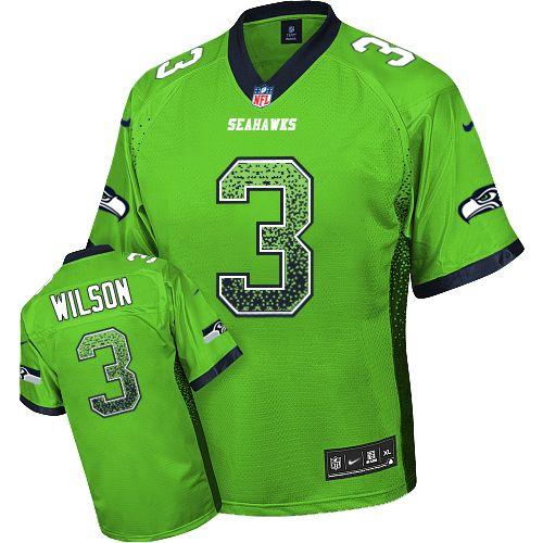 New Seahawks #3 Russell Wilson Green Men's Embroidered NFL Elite Drift Fashion Jersey