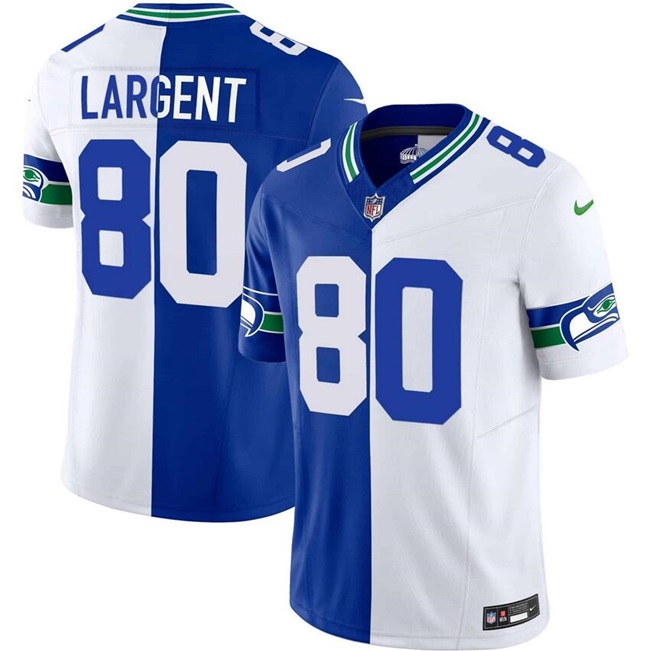 Men's Seattle Seahawks #80 Steve Largent Royal White Split F.U.S.E. Vapor Throwback Limited Stitched Football Jersey