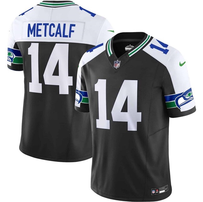 Men's Seattle Seahawks #14 DK Metcalf Black 2023 F.U.S.E. Vapor Throwback Limited Stitched Football Jersey