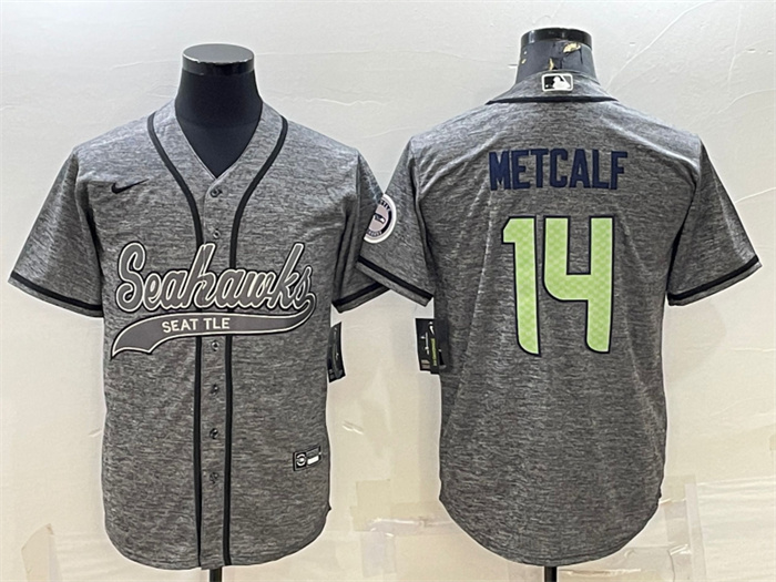 Men's Seattle Seahawks #14 DK Metcalf Grey With Patch Cool Base Stitched Baseball Jersey