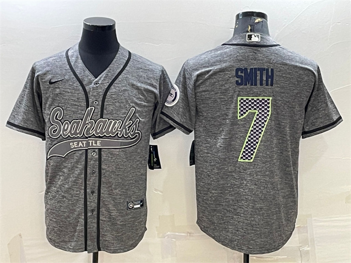 Men's Seattle Seahawks #7 Geno Smith Grey With Patch Cool Base Stitched Baseball Jersey