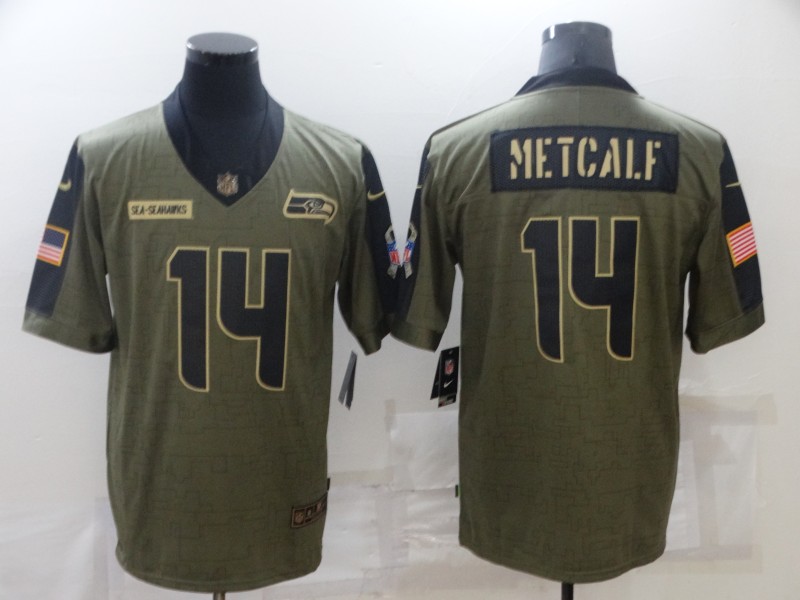 Men's Seattle Seahawks #14 DK Metcalf Nike Olive 2021 Salute To Service Limited Player Jersey