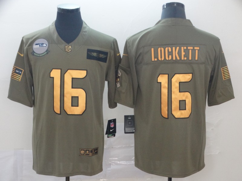 Nike Seahawks 16 Tyler Lockett 2019 Olive Gold Salute To Service Limited Jersey