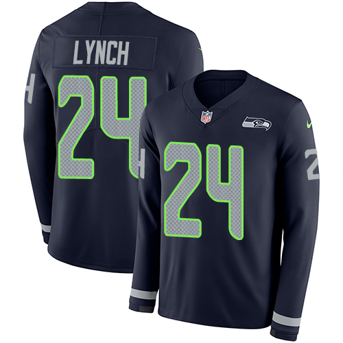 Nike Seahawks #24 Marshawn Lynch Steel Blue Team Color Men's Stitched NFL Limited Therma Long Sleeve Jersey