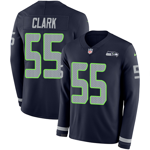 Nike Seahawks #55 Frank Clark Steel Blue Team Color Men's Stitched NFL Limited Therma Long Sleeve Jersey