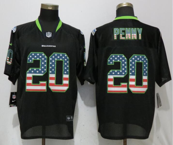 Nike Seahawks 20 Rashaad Penny Black USA Flag Fashion Elite Jersey