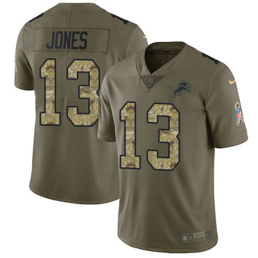 Nike Lions #13 T.J. Jones Olive Camo Men's Stitched NFL Limited 2017 Salute To Service Jersey