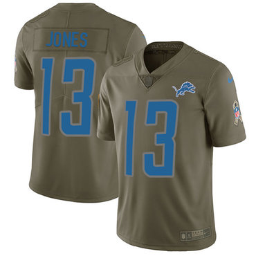 Nike Lions #13 T.J. Jones Olive Men's Stitched NFL Limited 2017 Salute To Service Jersey