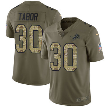 Nike Lions #30 Teez Tabor Olive Camo Men's Stitched NFL Limited 2017 Salute To Service Jersey