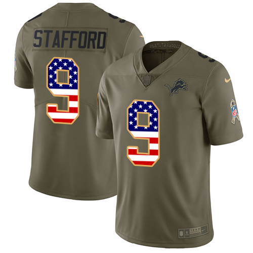 Nike Lions #9 Matthew Stafford Olive USA Flag Men's Stitched NFL Limited 2017 Salute To Service Jersey