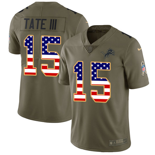 Nike Lions #15 Golden Tate III Olive USA Flag Men's Stitched NFL Limited 2017 Salute To Service Jersey