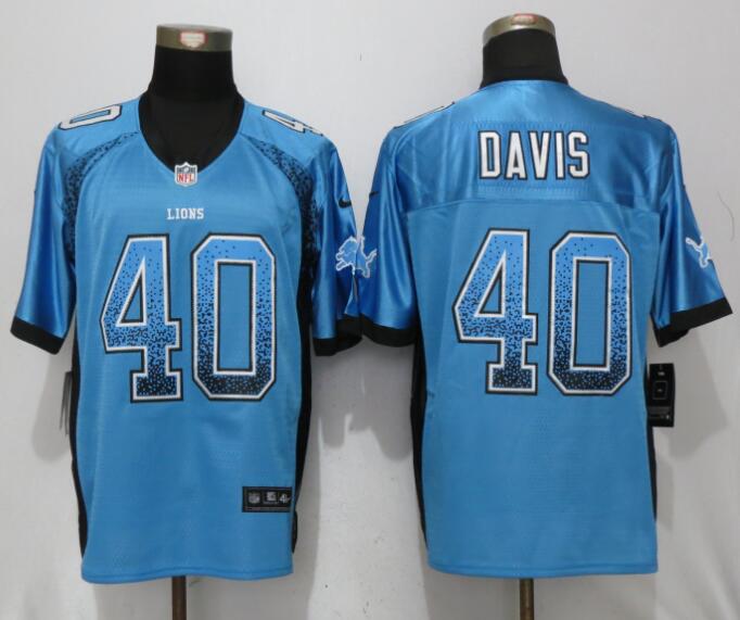 Nike Lions 40 Jarrad Davis Blue Drift Fashion Elite Jersey