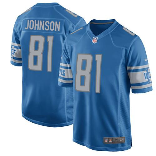 Nike Lions #81 Calvin Johnson Blue Team Color Men's Stitched NFL Game Jersey