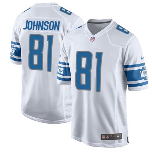 Nike Lions #81 Calvin Johnson White Men's Stitched NFL Game Jersey