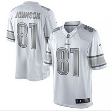 New Detroit Lions #81Calvin Johnson White Platinum Jersey