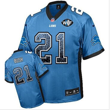 NEW Lions #21 Reggie Bush Blue Team Color With WCF Patch Drift Fashion Jersey