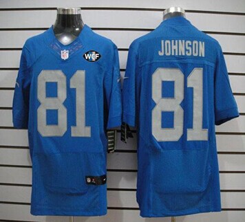 NEW Lions #81 Calvin Johnson Blue Alternate With WCF Patch Throwback Jersey