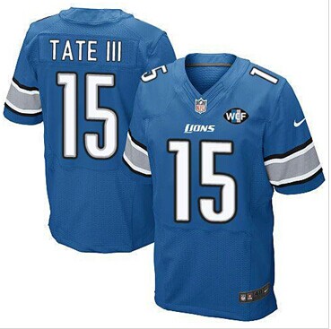 Nike Lions #15 Golden Tate III Blue Team Color With WCF Patch Jersey