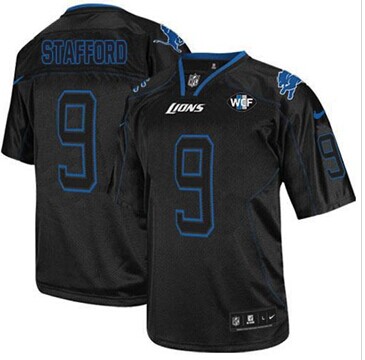 NEW Lions #9 Matthew Stafford Lights Out Black With WCF Patch Jersey