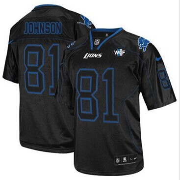 NEW Lions #81 Calvin Johnson Lights Out Black With WCF Patch Jersey