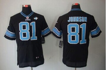 NEW Lions #81 Calvin Johnson Black Alternate With WCF Patch Jersey